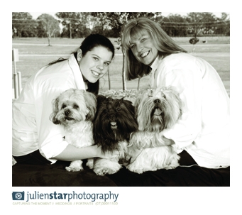 Jane and Taylor and there three dogs. Adam, Evie and Bailey all Lhasa Apsos